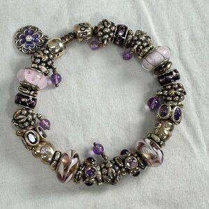 Rare Pandora Loaded 33 Bead Charm Swirl CZ 925 Sterling Silver Bracelet